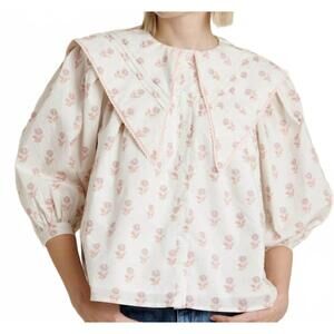 NEW AUREUM oversized collar floral blouse in ivory